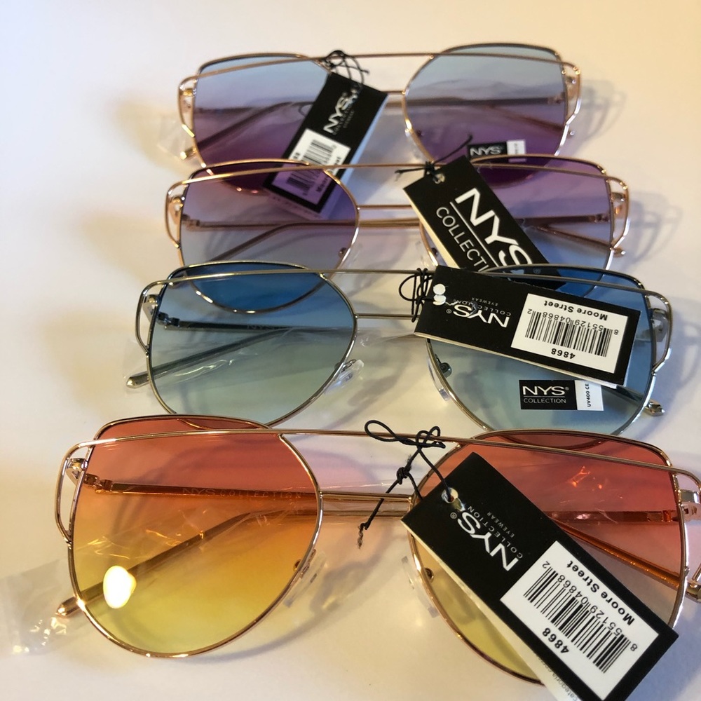 Retro ombré wire frame blue pink purple sunglasses